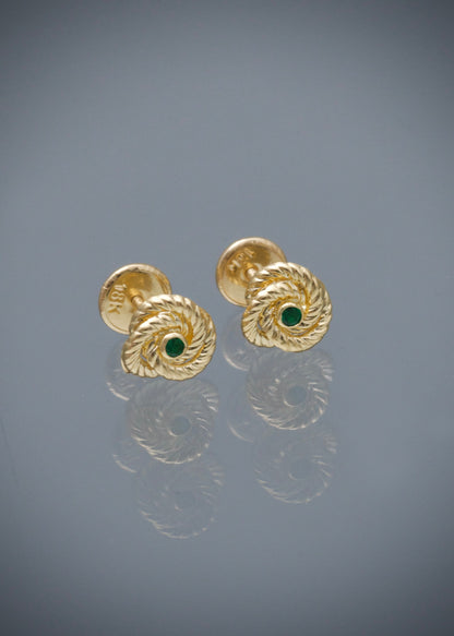 Topos flor con swarovski verde 0.75gr / Largo 0.7cm / Oro Amarillo Nac M