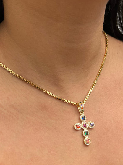 Dije cruz con swarovski multicolor 5.6gr / Largo 4.3cm / Oro Amarillo Nac B