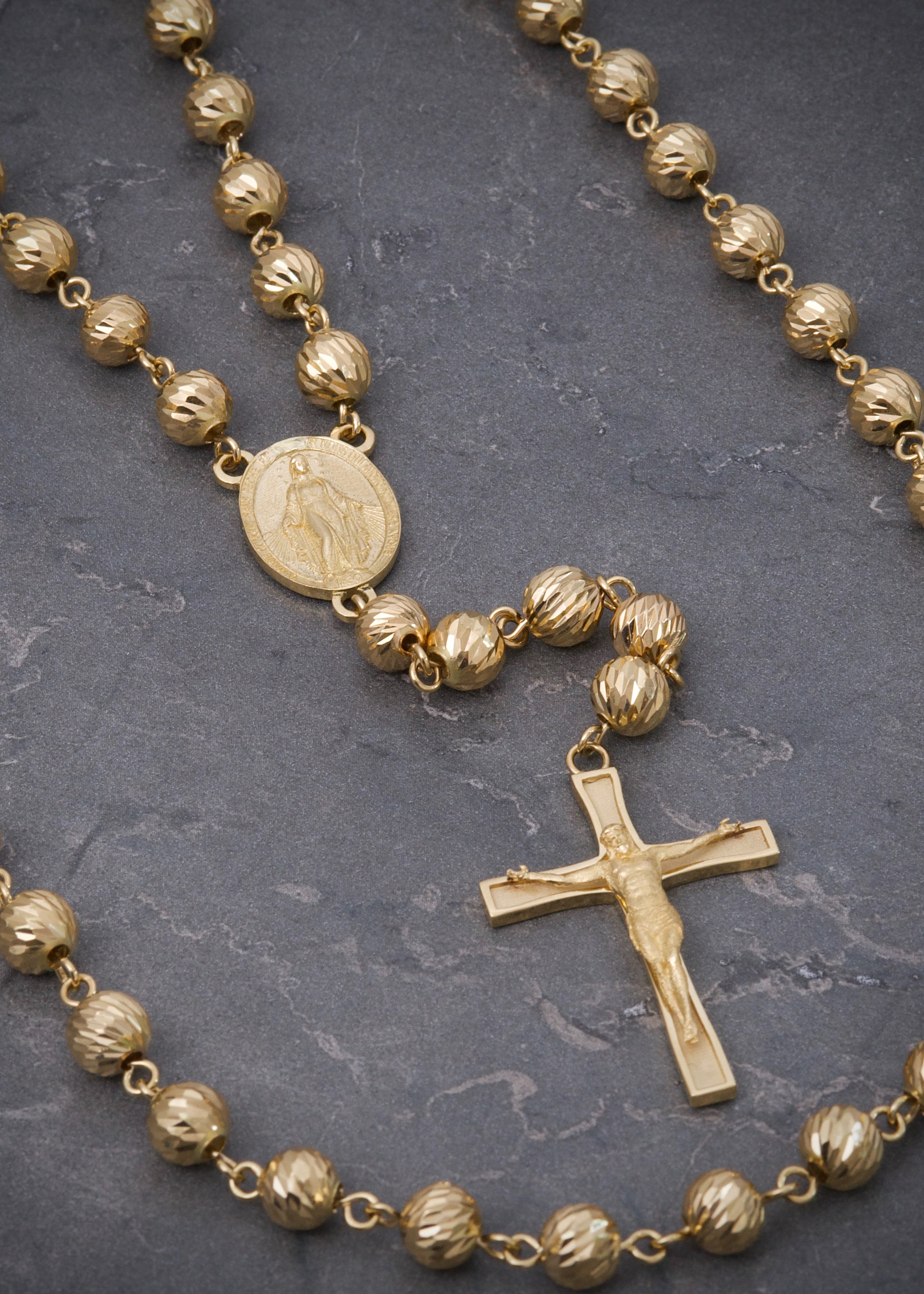 Rosario virgen de la milagrosa diamantado 38.05gr / Largo 60cm / Oro Amarillo Nac M