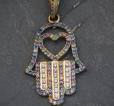 Dije mano hamsa con swarovski multicolor 4.4gr / 4cm / Oro Amarillo Nac B