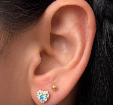 Topos corazon con swarovski azul y blanco 1.55gr / Largo 0.7cm / Oro Amarillo Nac P