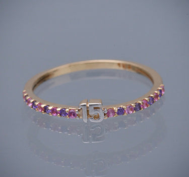Anillo de 15s con swarovski rosado y morado 1.4gr / TALLA 7 1/4 / Oro Amarillo Nac B