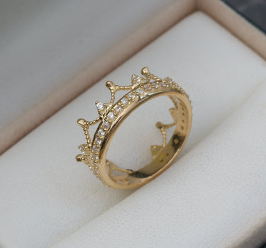 Anillo De Corona Con Swarovski Blanco 4.1gr / Oro Amarillo Nac M