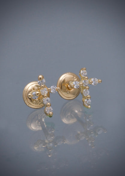 Topos cruz con swarovskis blancos 0.9gr / Largo 0.8cm / Oro Amarillo Nac M
