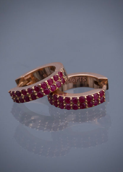 Candongas con 46pts de rubies 3.65gr / Largo 1.1cm / Oro Rosado (Joya) P