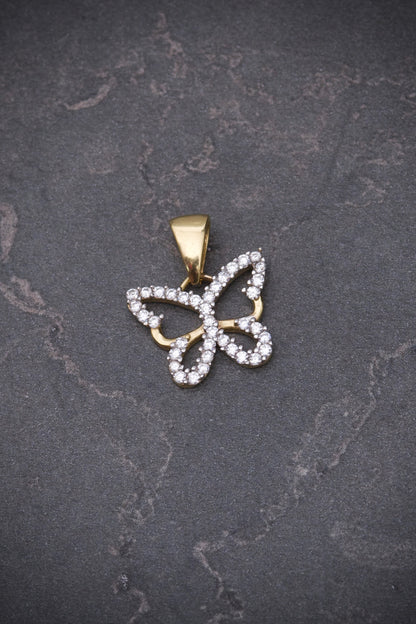 Dije Mariposa Con Swarovski BLanco 1.35gr / Largo 1.5cm / Oro Amarillo italy +3 M