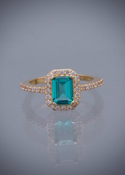 Solitario con swarovski verde corte esmeralda 3gr / TALLA 5 1/4 / Oro Amarillo Nac M