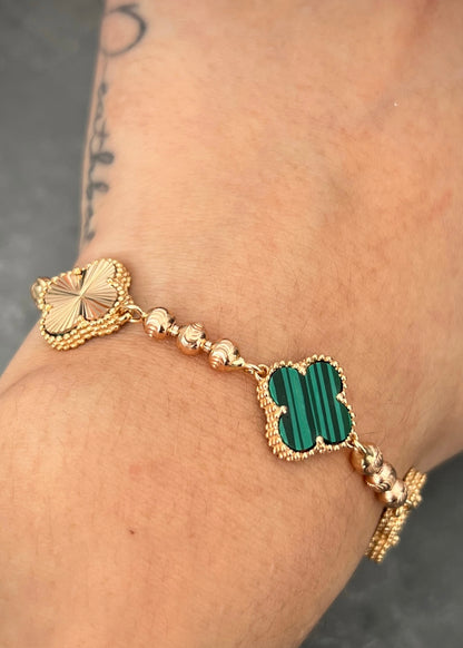 Pulso lucky clover piedra verde diamantado 16.2gr / Largo 20.5cm / Oro Rosado Nac B