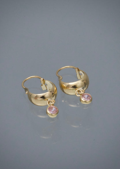 Candongas con Swarovski Rosado 0.7gr / 1.8cm / 4.1mm — Oro Amarillo