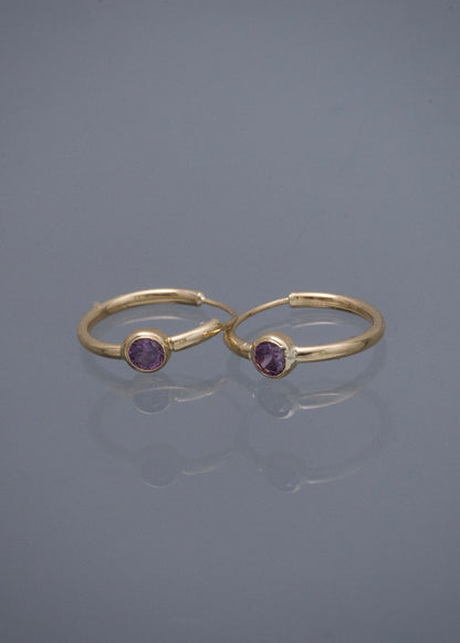 Candongas con Swarovski Morado 0.55gr / 1.1cm / 3.4mm — Oro Amarillo