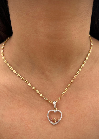 Dije corazon con swarovski fucsia y blanco 2.5gr / Largo 2.5cm / Oro Amarillo Nac M