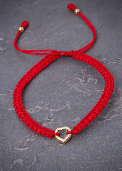 Pulsera hilo rojo con herraje corazon 0.4gr / Oro Amarillo (Joya) M
