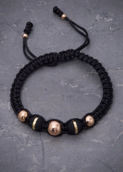 Pulsera en hilo negro con neoros y bolas lisas 0.8gr / Dos Oros (Joya) M