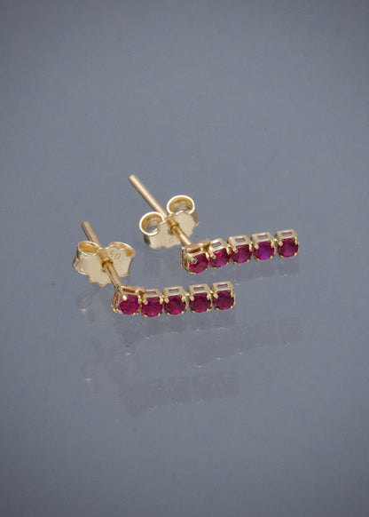 Topos con Swarovski Fucsia 0.65gr / 1cm / 1.8mm — Oro Amarillo