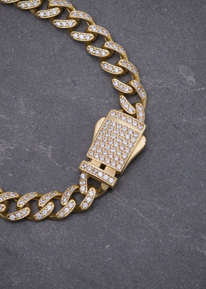 Pulso Cubano con Swarovski Blanco 11.25gr / 19.5cm / 5.9mm — Oro Amarillo
