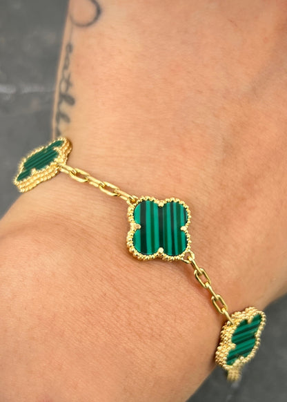 Pulso Lucky Clover Piedra Verde 9.7gr / 19cm / 14mm — Oro Amarillo