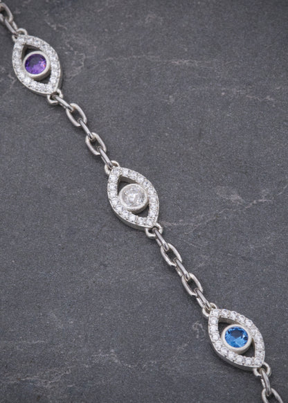 Pulso Ojo Turco con Swarovski 6.75gr / 18.5cm / 7.4mm — Plata 925