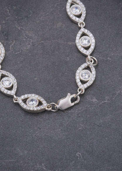 Pulso Ojo Turco con Swarovski Blanco 10.5gr / 17cm / 7.4mm — Plata 925