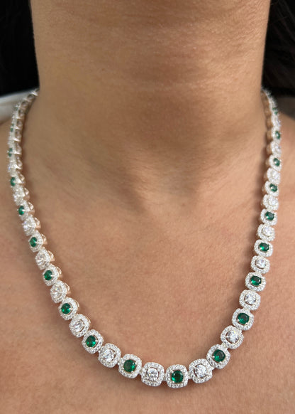 Cadena Tenis con Swarovski Verde y Blanco 56.6gr / 50cm / 7.7mm — Plata 925
