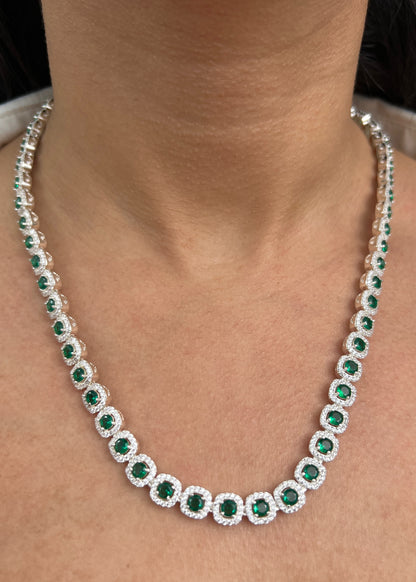 Cadena Tenis con Swarovski Verde y Blanco 56.45gr / 50cm / 7.7mm — Plata 925