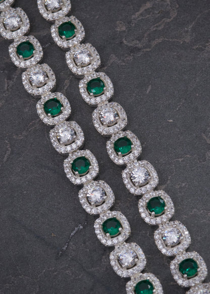 Cadena Tenis con Swarovski Verde y Blanco 56.6gr / 50cm / 7.7mm — Plata 925