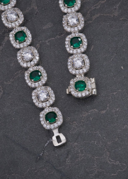 Cadena Tenis con Swarovski Verde y Blanco 56.6gr / 50cm / 7.7mm — Plata 925