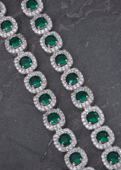 Cadena Tenis con Swarovski Verde y Blanco 56.45gr / 50cm / 7.7mm — Plata 925