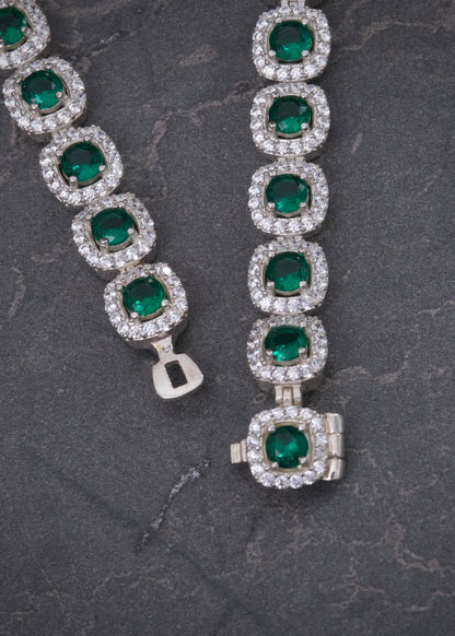 Cadena Tenis con Swarovski Verde y Blanco 56.45gr / 50cm / 7.7mm — Plata 925