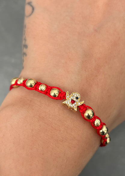Pulsera en Hilo Rojo con Herraje Emoji Fantasma 2gr — Oro Amarillo