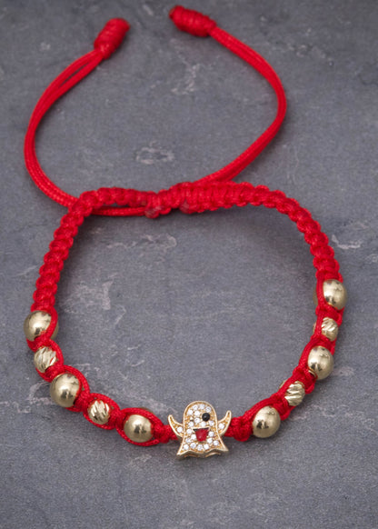 Pulsera en Hilo Rojo con Herraje Emoji Fantasma 2gr — Oro Amarillo