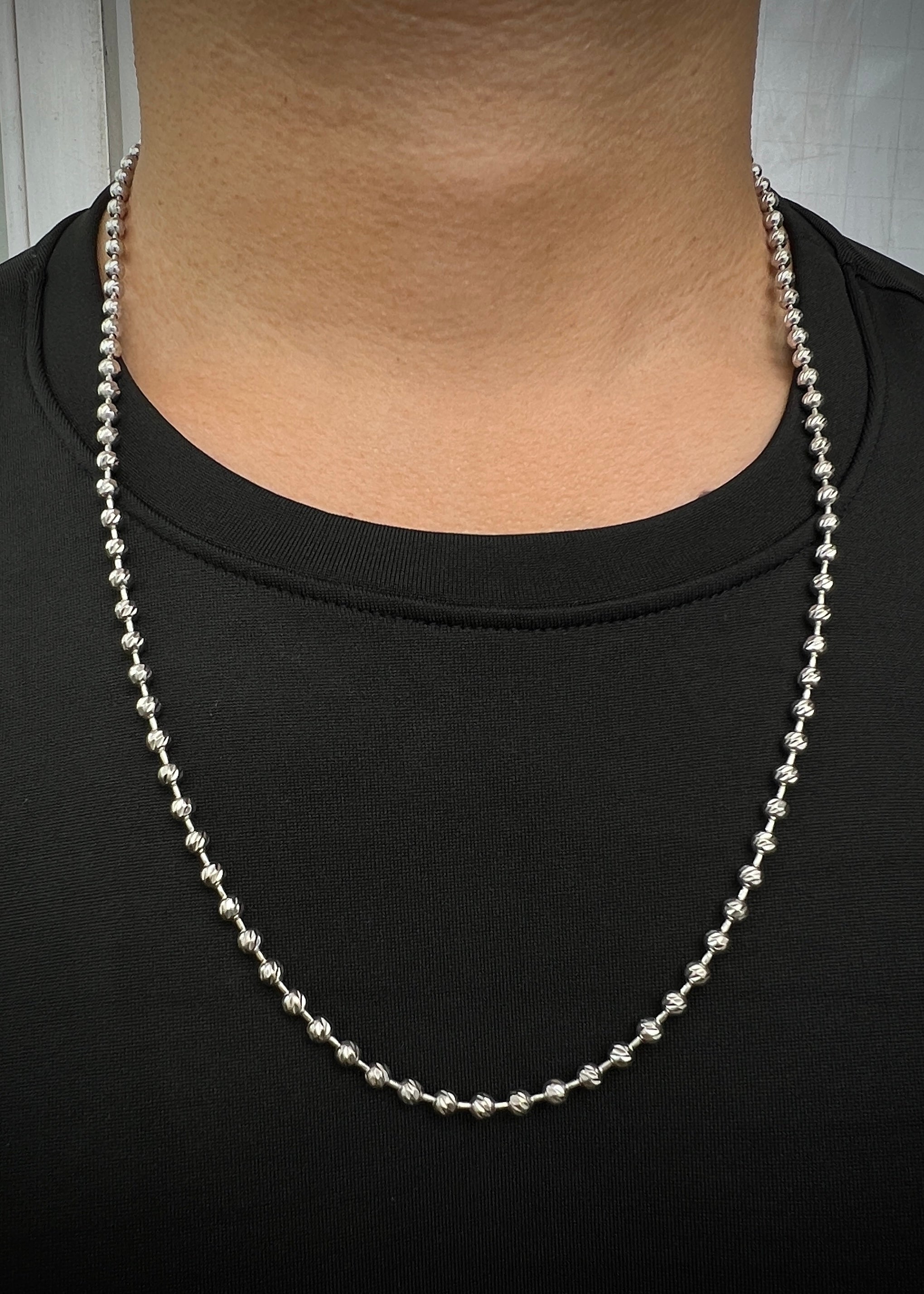 Cadena militar diamantada 4mm 23.75gr / Largo 62cm / Oro Blanco (Joya) M