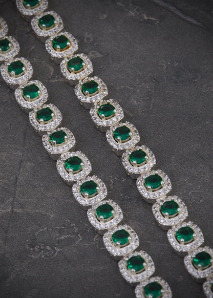 Cadena tenis con swarovski verde y blanco 45.3gr / Largo 40cm / Plata B