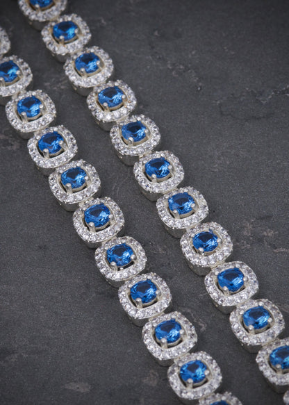 Cadena tenis con swarovski blanco y azul 63.95gr / Largo 58cm / Plata B