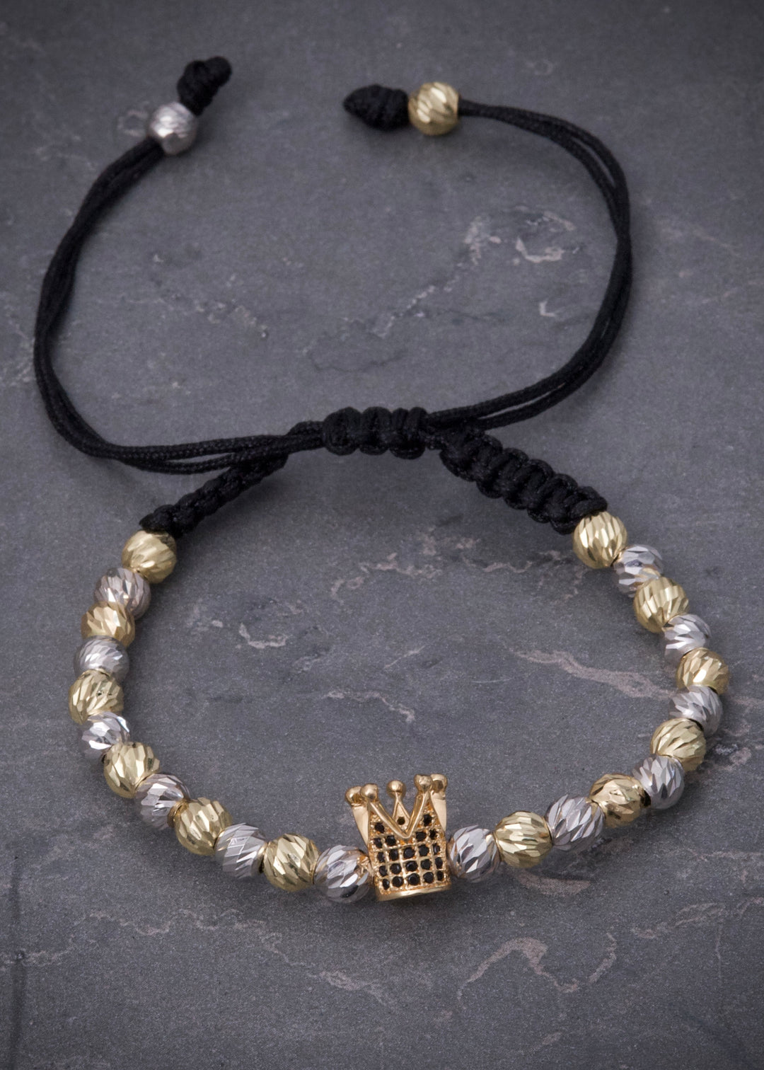 Pulsera en hilo negro con herraje de corona 6.17gr — Dos Oros
