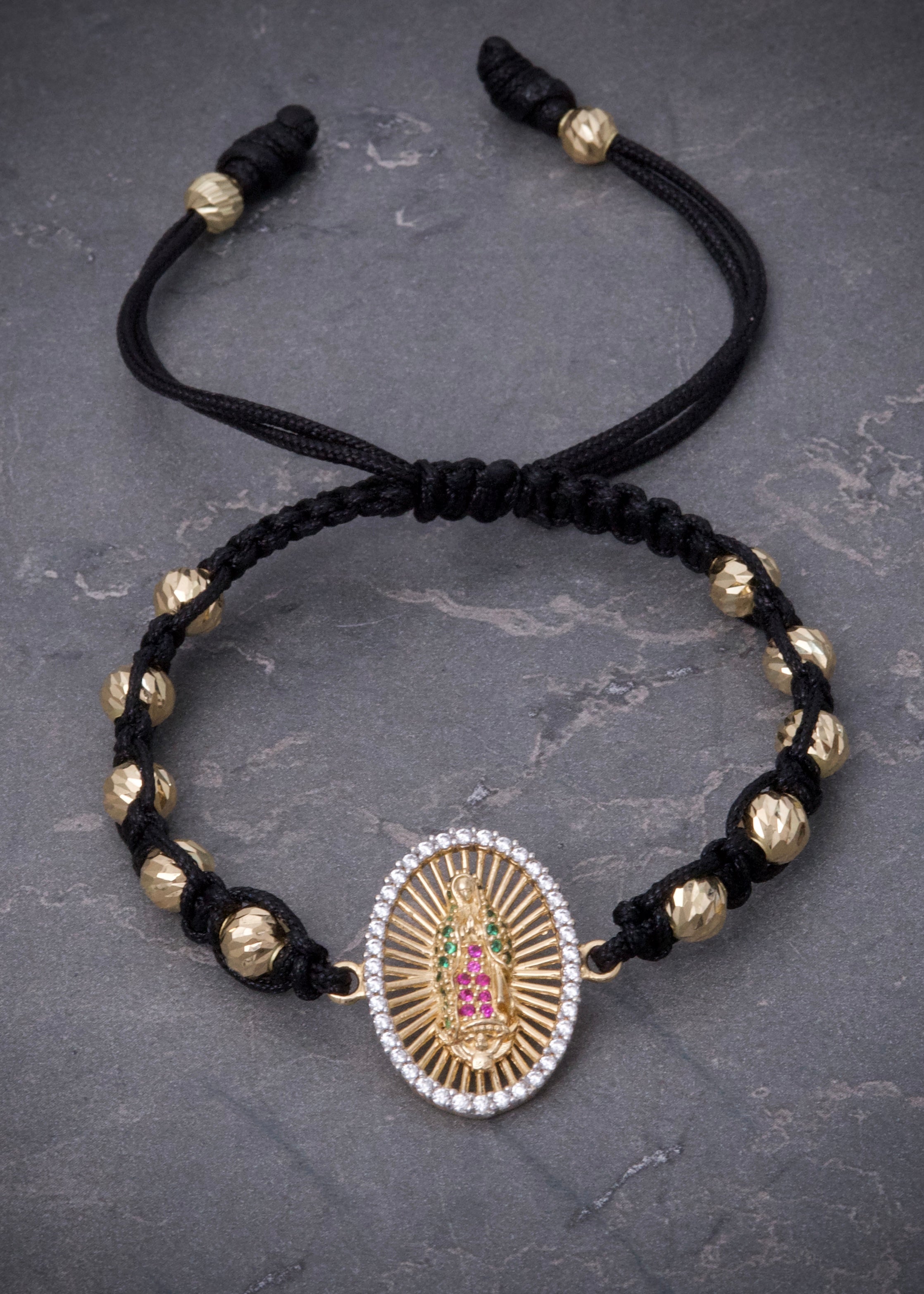 Pulsera en hilo negro con herraje virgen de guadalupe 6.69gr — Oro Amarillo