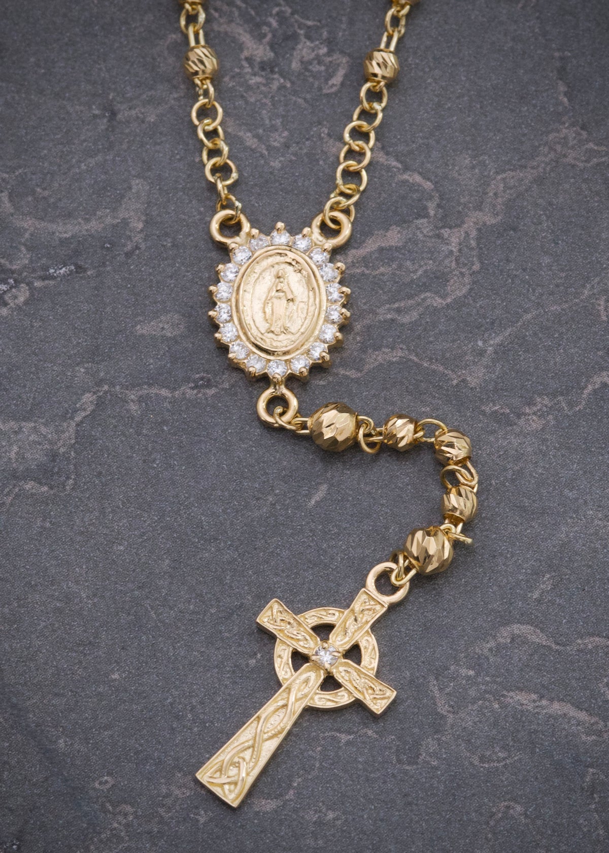 Rosario Virgen de la Milagrosa con Swarovski 10gr / 50cm / 3mm — Oro Amarillo