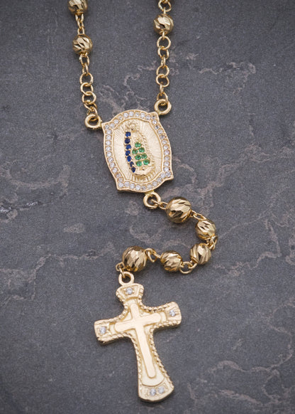 Rosario Virgen de Guadalupe con Swarovski 14gr / 50cm / 4mm — Oro Amarillo