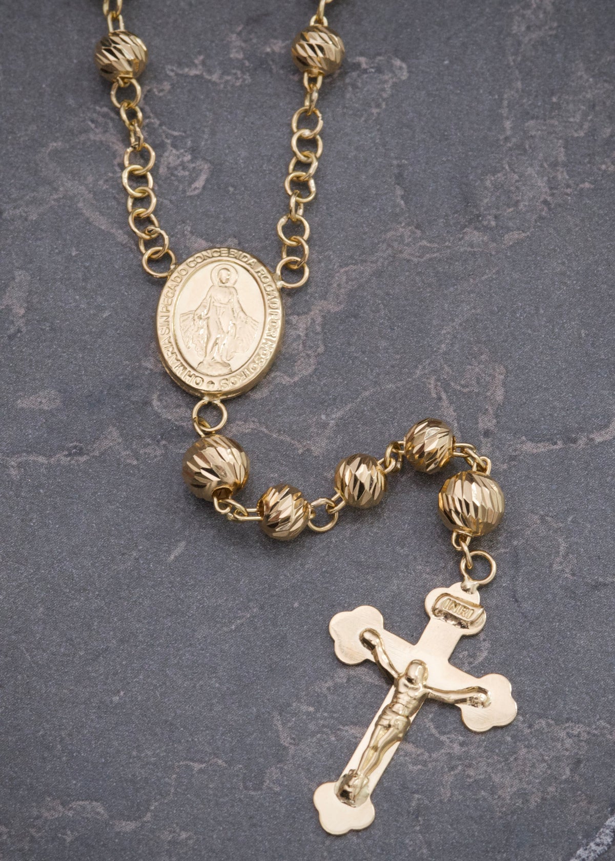 Rosario Virgen de la Milagrosa Diamantado 15.75gr / 60cm / 5mm — Oro Amarillo