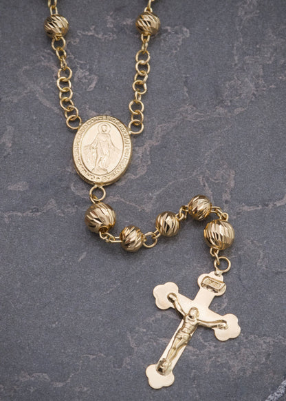 Rosario Virgen de la Milagrosa Diamantado 15.75gr / 60cm / 5mm — Oro Amarillo
