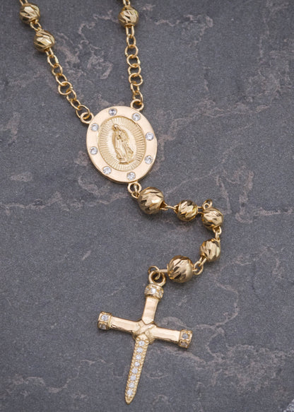 Rosario Virgen de Guadalupe con Swarovski 12.45gr / 50cm / 4mm — Oro Amarillo