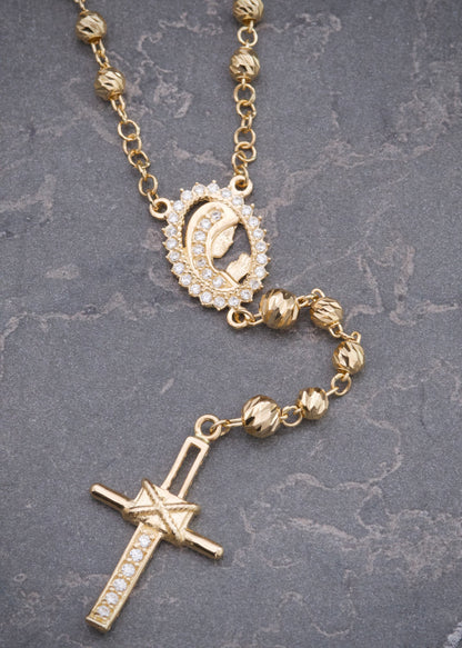 Rosario Virgen Maria con Swarovski 13.25gr / 50cm / 4mm — Oro Amarillo