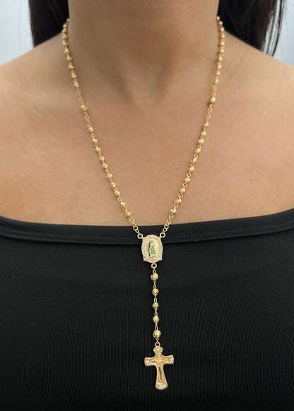 Rosario Virgen de Guadalupe con Swarovski 14gr / 50cm / 4mm — Oro Amarillo