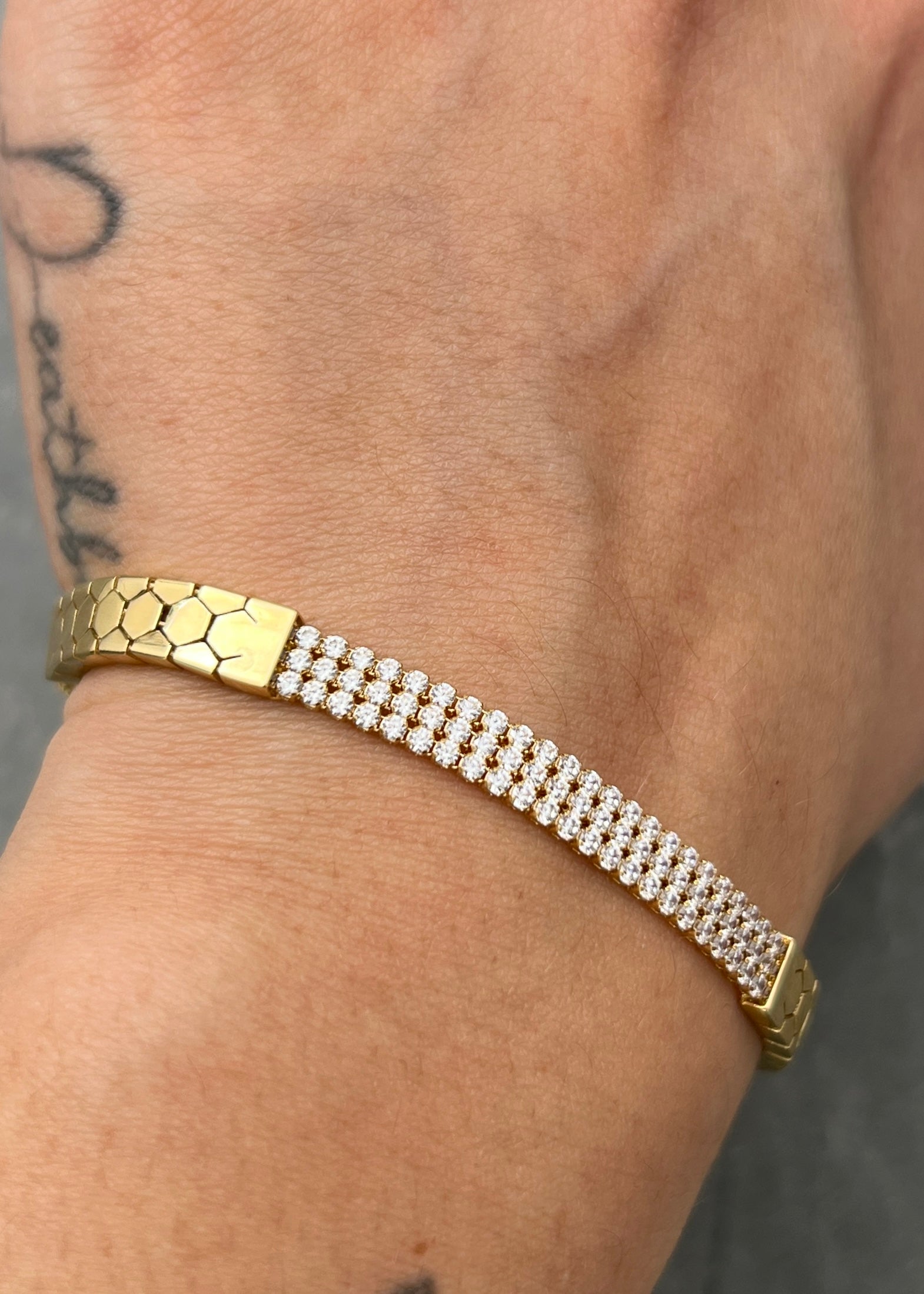 Pulso tenis tres hileras con swarovski 8.55gr / Largo 18cm / Oro Amarillo italy +3 M