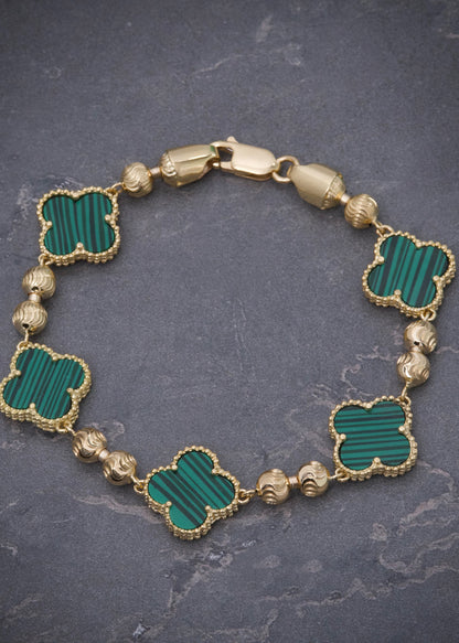 Pulso lucky clover piedra verde 12.7gr / Largo 18cm / Oro Amarillo (Joya) P