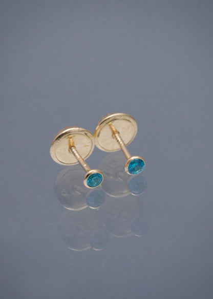 Topos Circulo con Swarovski Azul 0.35gr / 0.2cm / 2mm — Oro Amarillo
