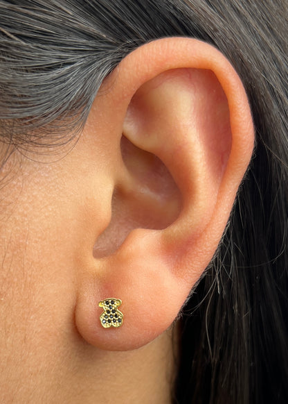 Topos Oso Th con Swarovski Negro 0.8gr / 0.6cm / 4.9mm — Oro Amarillo