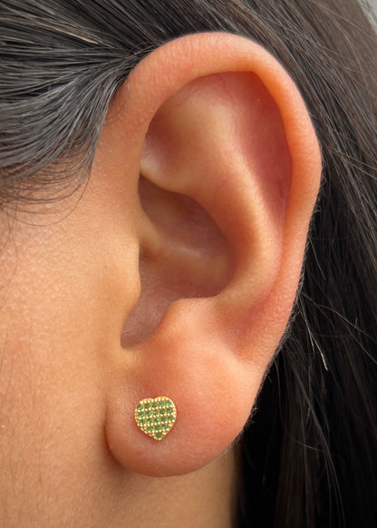 Topos Corazon con Swarovski Verde 0.85gr / 0.6cm / 5.9mm — Oro Amarillo