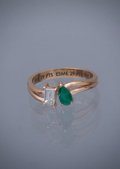 Anillo con 29pts de diamante y 29pts de esmeralda 3.05gr / TALLA 6 1/4 / Oro Rosado (Joya) B