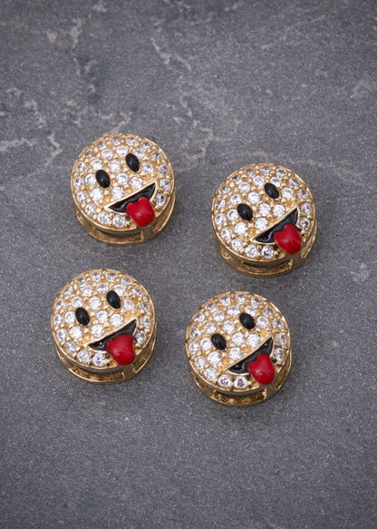 Herraje emoji carita con swarovski blanco 0.8gr / Largo 0.8cm / Oro Amarillo Nac B