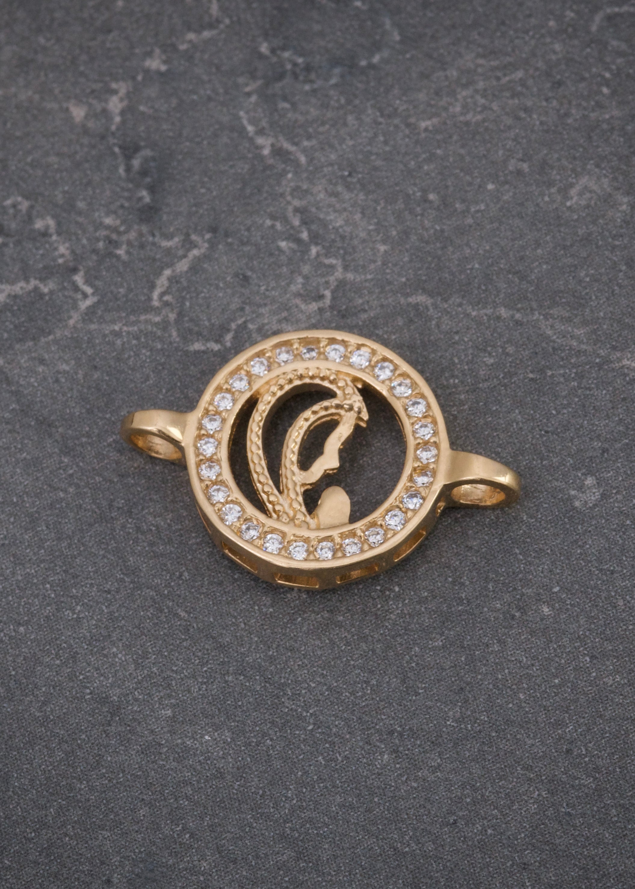 Herraje virgen maria con swarovski blanco 1.7gr / Largo 2.9cm / Oro Amarillo Nac B